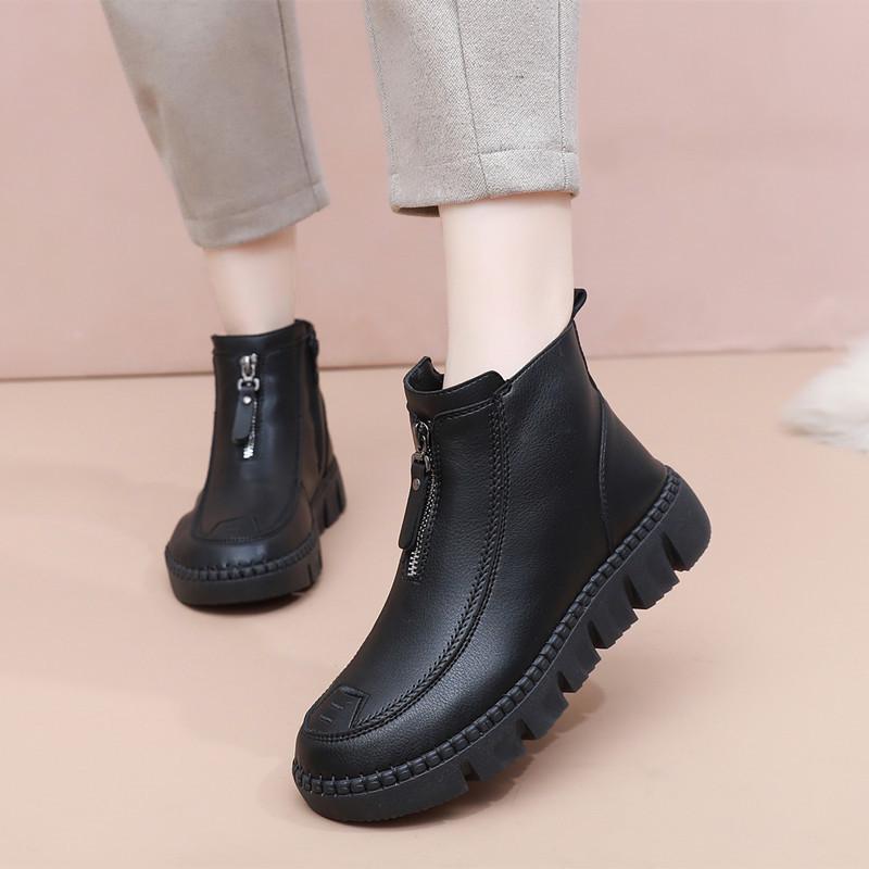 Women's Faux Leather Waterproof Winter Ankle Boots - Plush, Warm, and Comfortable for Middle-Aged and Elderly