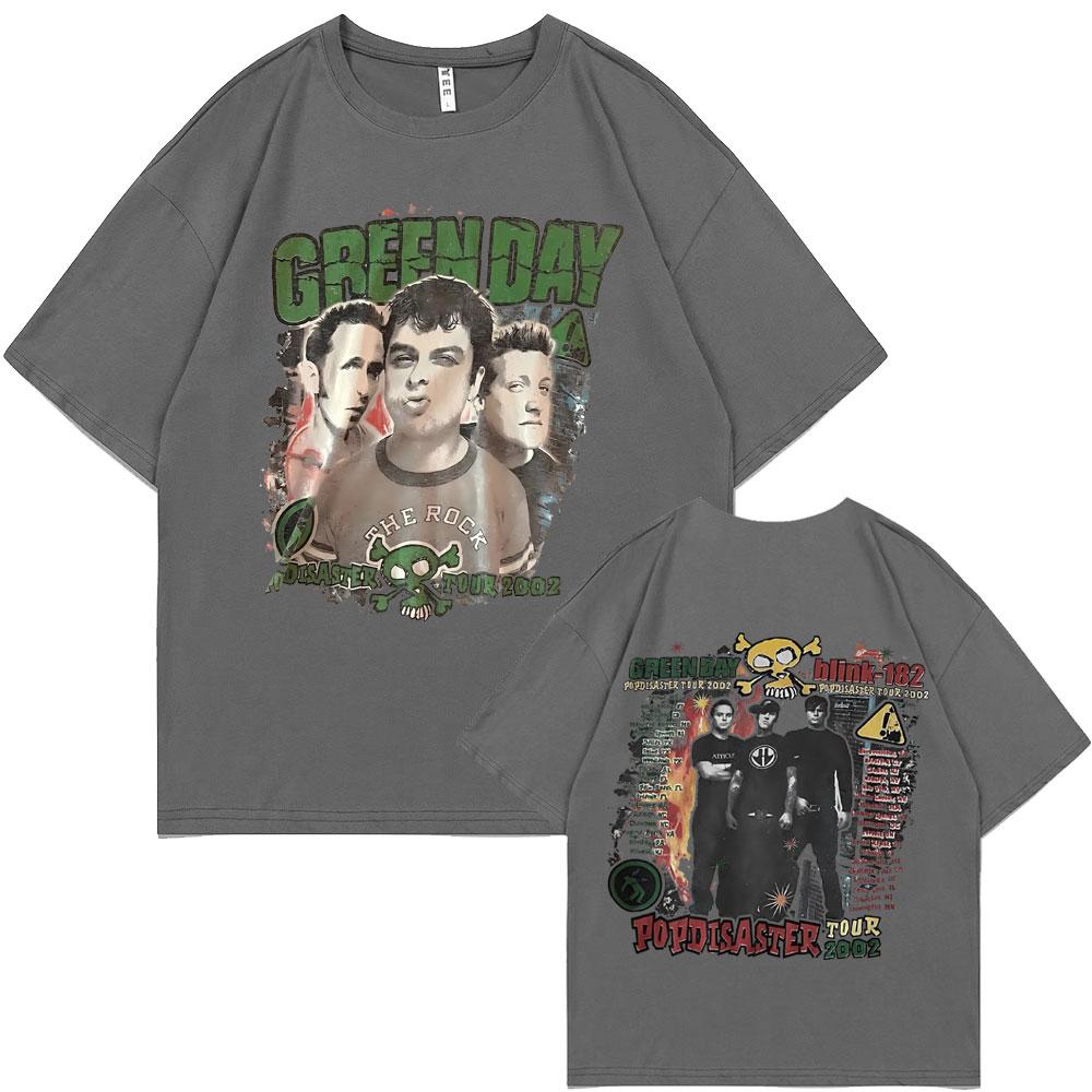 Rare Punk Band Green Day Popdisaster Tour 2002 T-shirts Unisex Women Vintage Gothic Rock Oversized Tshirt Male Cotton Casual Tees