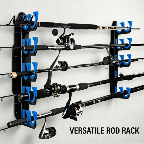 Indoor Fishing Tackle Storage 2Pcs Wall Mount Rod Holder, 5 Pole Display Organization Rack for Garage Shed, Horizontal Organizer Stand