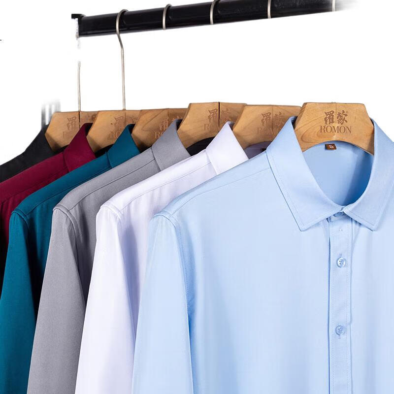 ROMON Men's Long-Sleeve Shirt, Wrinkle-Resistant, Autumn New Arrival, Middle-Aged And Young Professional Work Uniform, High-Elastic Dress Shirt C801