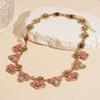 Inlaid Rhinestone Flower Necklace Earring Trendy Clavicle Chain Pink Water Drop Necklace  Party