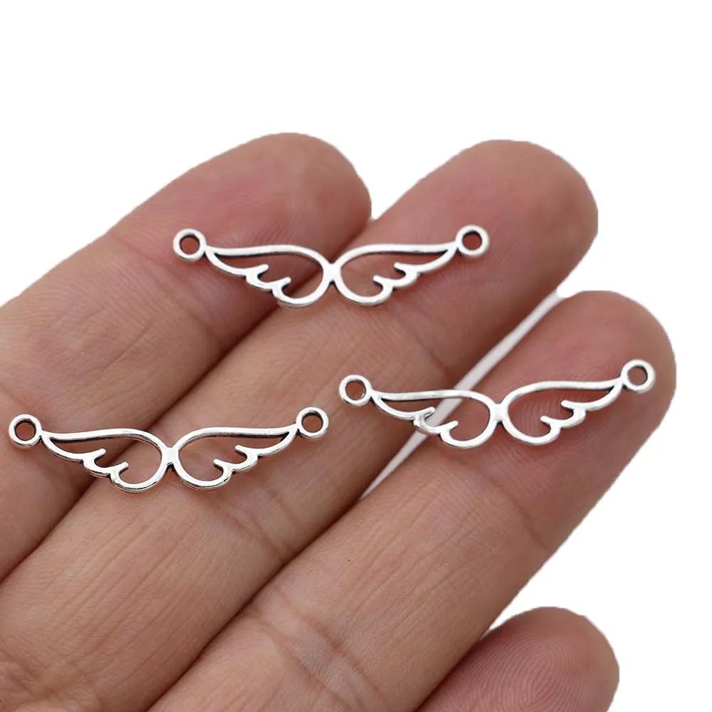 30Pcs Silver Plated Angel Wings Charm Connectors For Jewelry Making Bracelet Diy Craft Necklace Accessories 30X7Mm