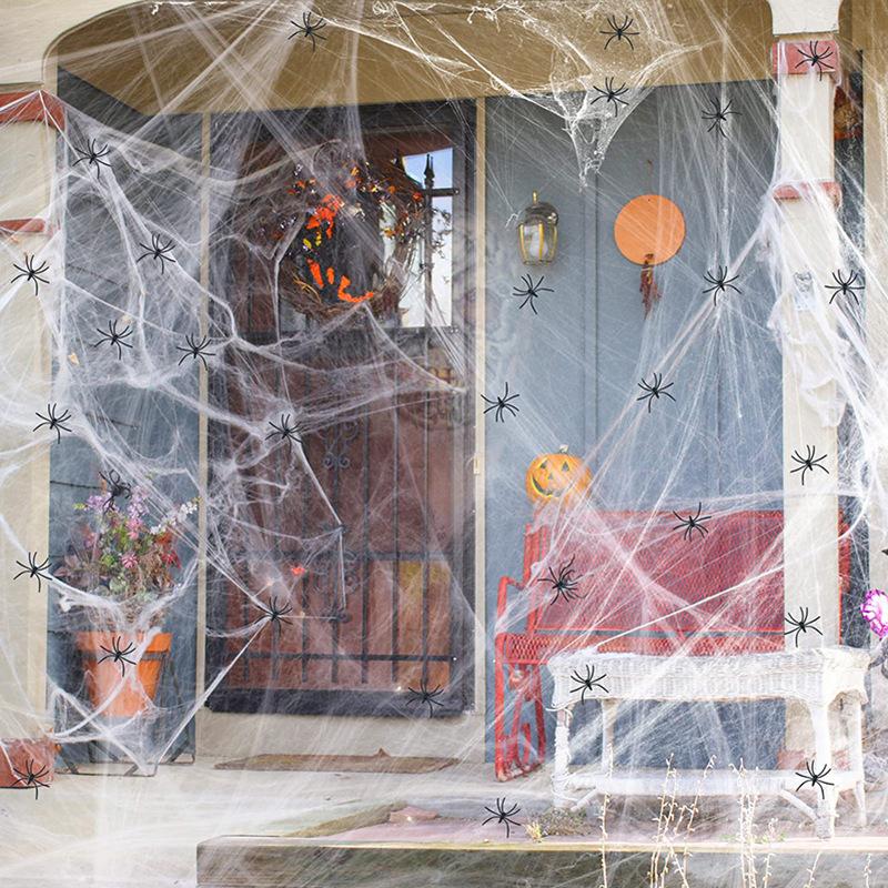 Artificial Spider Web Super Stretch Cobwebs Fake Spiders Scary Party Scene Decor Horror Party Scene House Props Halloween Decor