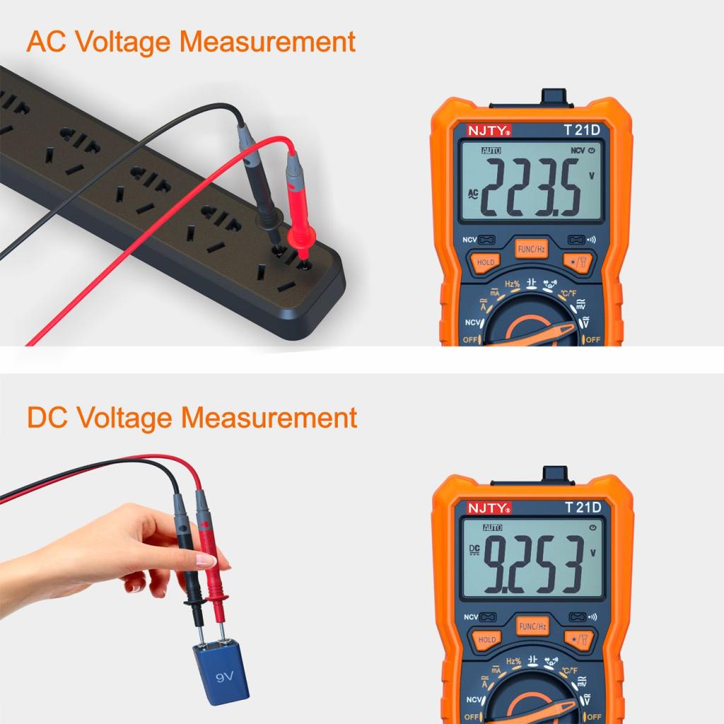 NJTY T21D Digital Multimeter 6000 Counts Voltmeter AUTO Current Resistance Temperature Diode Multi Tester with Backlight Screen