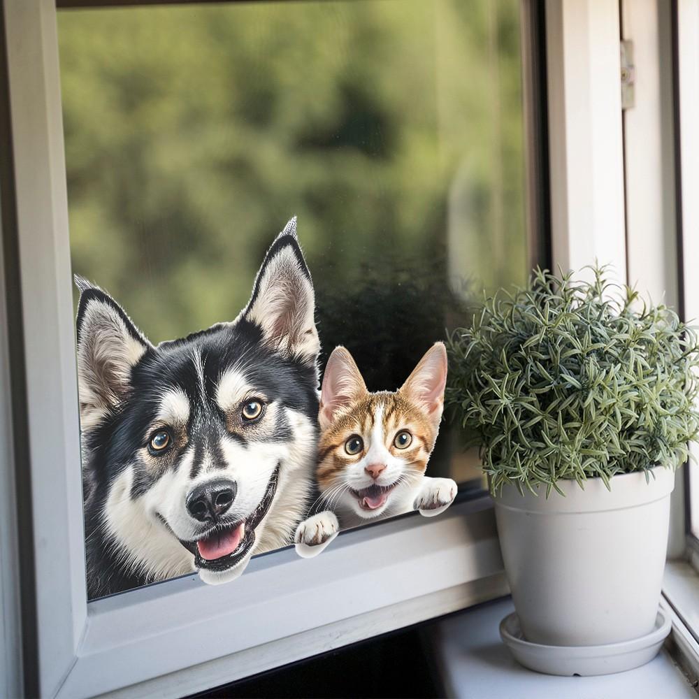 The Simulated Animal Peeks At The Window Stickers Of The Glass Showcase.