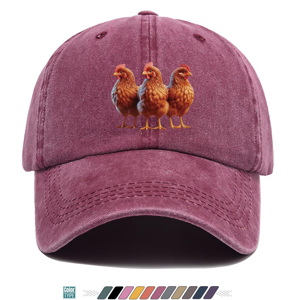 pc Three Brown Hens Pattern Print Baseball Cap Fashion Fun Animal Design Comfortable Breathable Duck Tongue Hat Unisex Adjustab