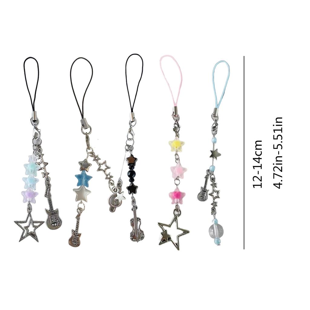 Unique Guitar Star Beaded Cellphone Charm Phone Chain Bag Pendatn Keychain Accessory for Music Enthusiasts