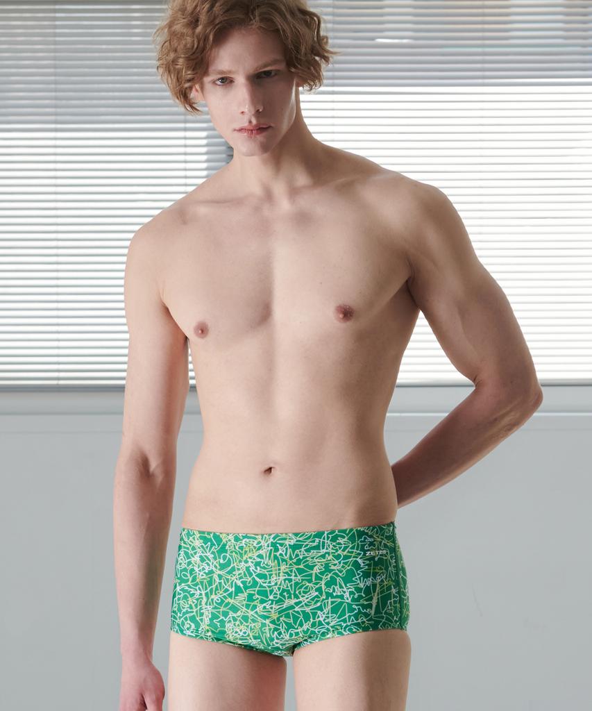 Jeteseu Men'S Hydro Active Square Short Square Indoor Swimsuit Green M3A614