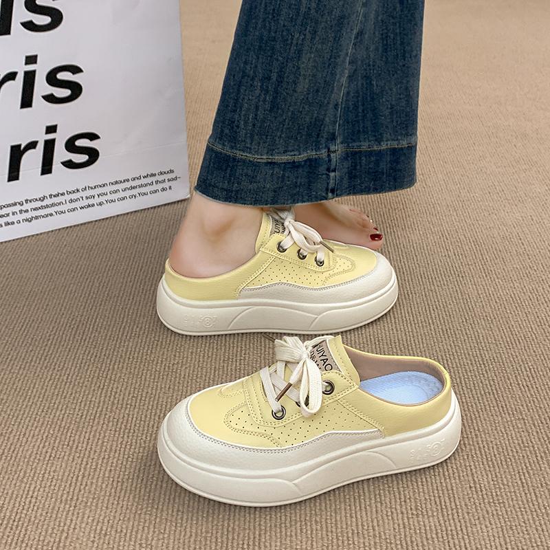 CRLAYDK Women's Slip On Sneakers Leather Platform Walking Mules Casual Backless Indoor Outdoor Shoes for Summer