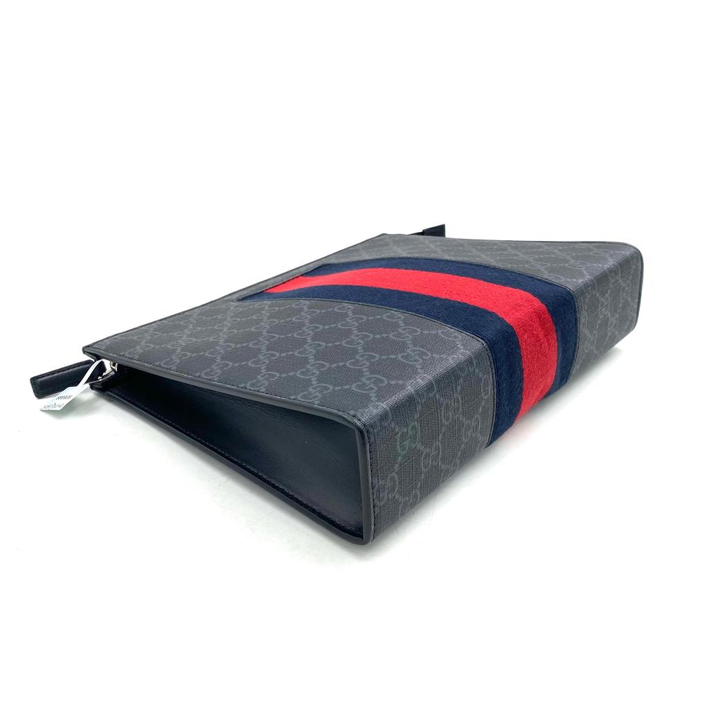 [Pre-Owned] Signature Logo Stripe Web Zipper Canvas Clutch - Excellent #1OO12FG