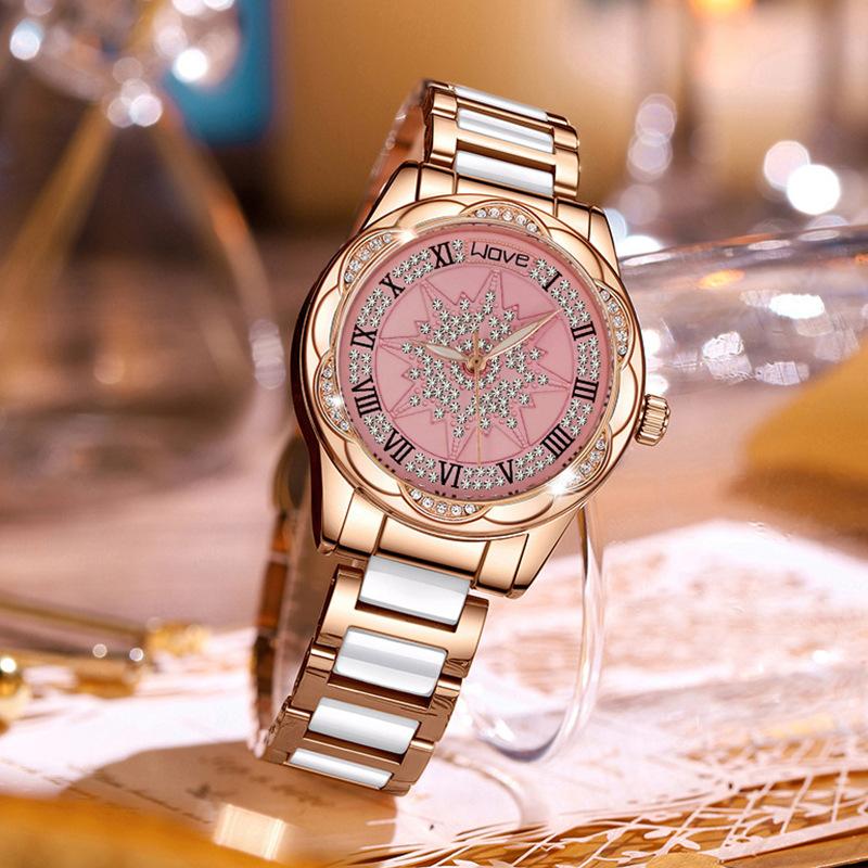 Women Quartz Watch Rhinestone Camellia Wrist Watches for Female Clock