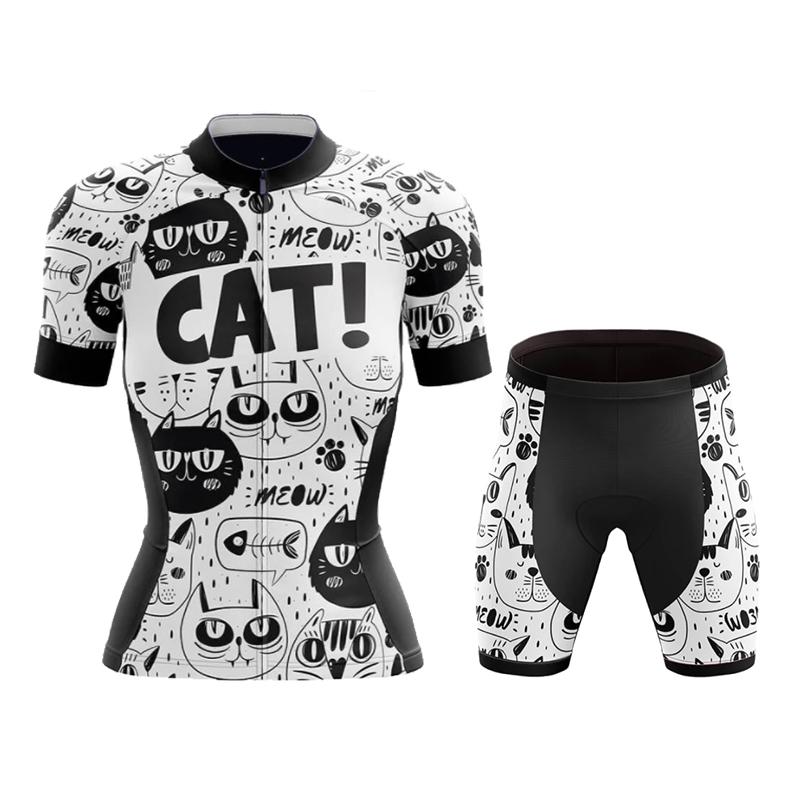 Cartoon Cat Style Cycling Jersey Set 2026 Summer Women's Short Sleeve Road Bicycle Cycling Clothing Quick-dry Outdoor MTB Bike Racing Wear