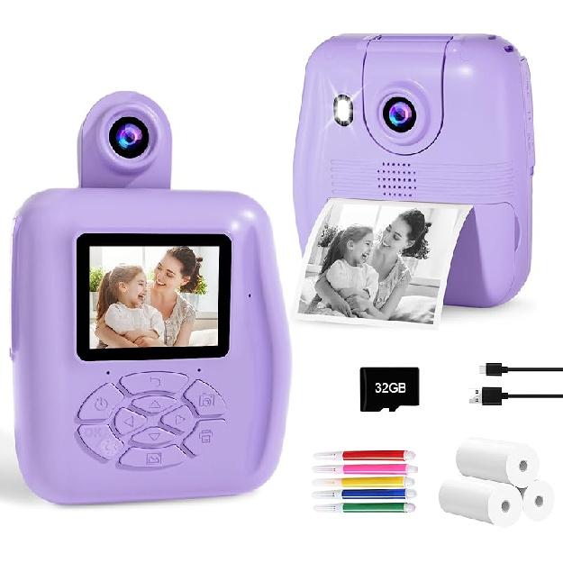 PROGRACE Kids Instant Print Camera - 1080P HD Photos & Videos - Perfect Birthday for Boys & Girls Age 3-12 with 32GB Card