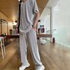1 Set Top Pants Solid Color Loose Summer Crew Neck Draping Outfit for