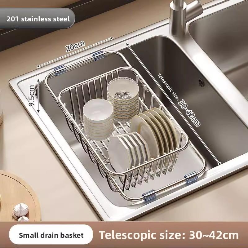 Stainless Steel Sink Drain Basket With Adjustable Size For Dish Drying And Organization