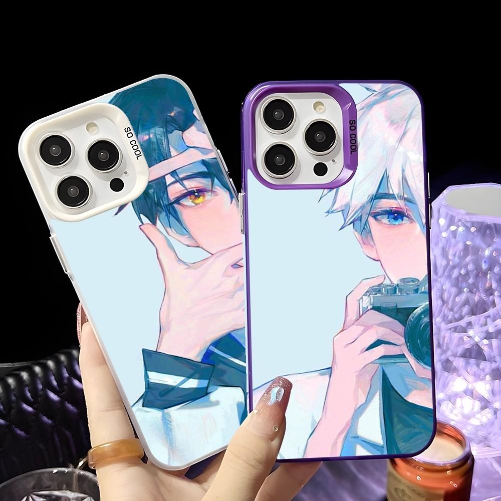 Anime L-Link Clicks Phone Case For iPhone 16 15 14 13 12 11 Pro Max White Purple Matte Laser Metallic Aurora Funda