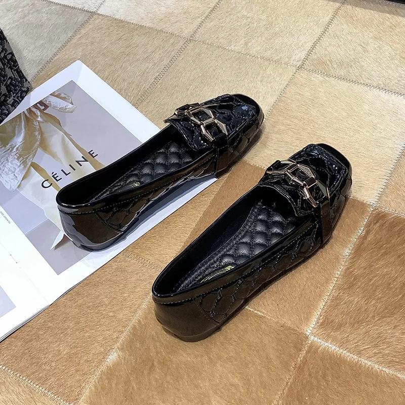 

2025 Новые Высококачественные Женские Туфли на Плоской Подошве с Квадратным Носком и Мелким Вырезом, Мягкая Подошва, Удобные Маленькие Кожаные Туфли, Повседневная Обувь 43 чёрный