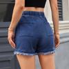 GMXIA Elastic Waist Drawstring Casual High Waist Raw Edge Denim Shorts for Women