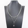 Double Layer Titanium Steel Pendant Necklace With Geometric Four-Point Star Charm Cuban Chain Adjustable 51-80cm Stylish