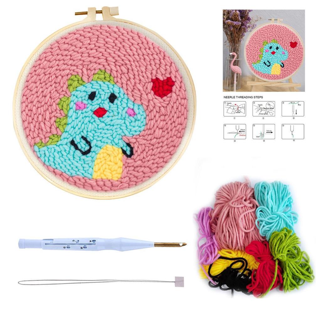 Russian DIY Punch Needle Embroidery Kit: Includes Yarn, Needle, Latch Hook, & Hoop for Knitting & Ornament Crafting
