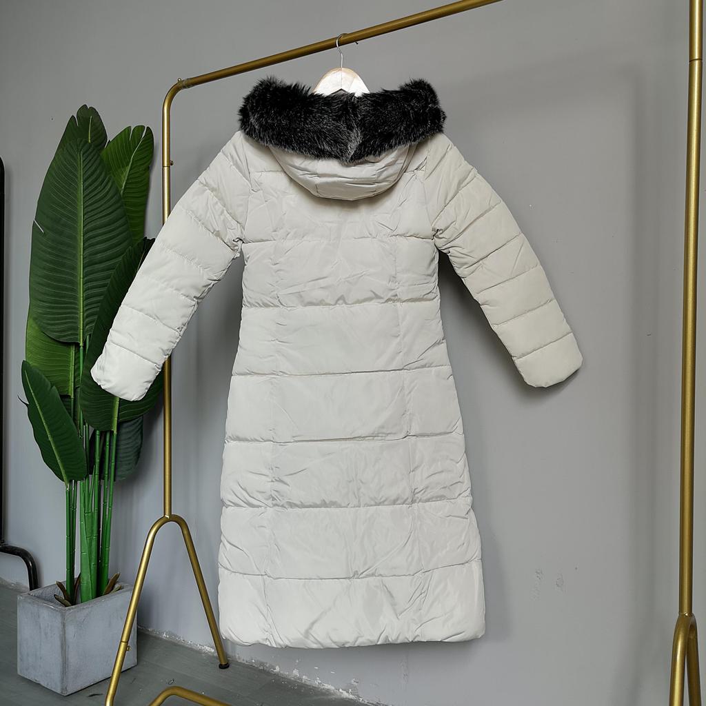Women Winter Hooded Fur Collar Jacket Coat Parka Thicken Warm Long Chaqueta Slim Zipper Pocket Solid Color