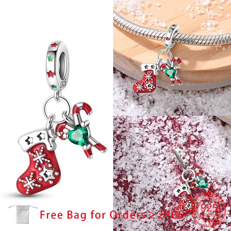 Santa Claus Christmas Tree Sleigh Gingerbread Man Beads Copper Charms Pendant Fit Women Diy Original Bracelet Jewelry Gift