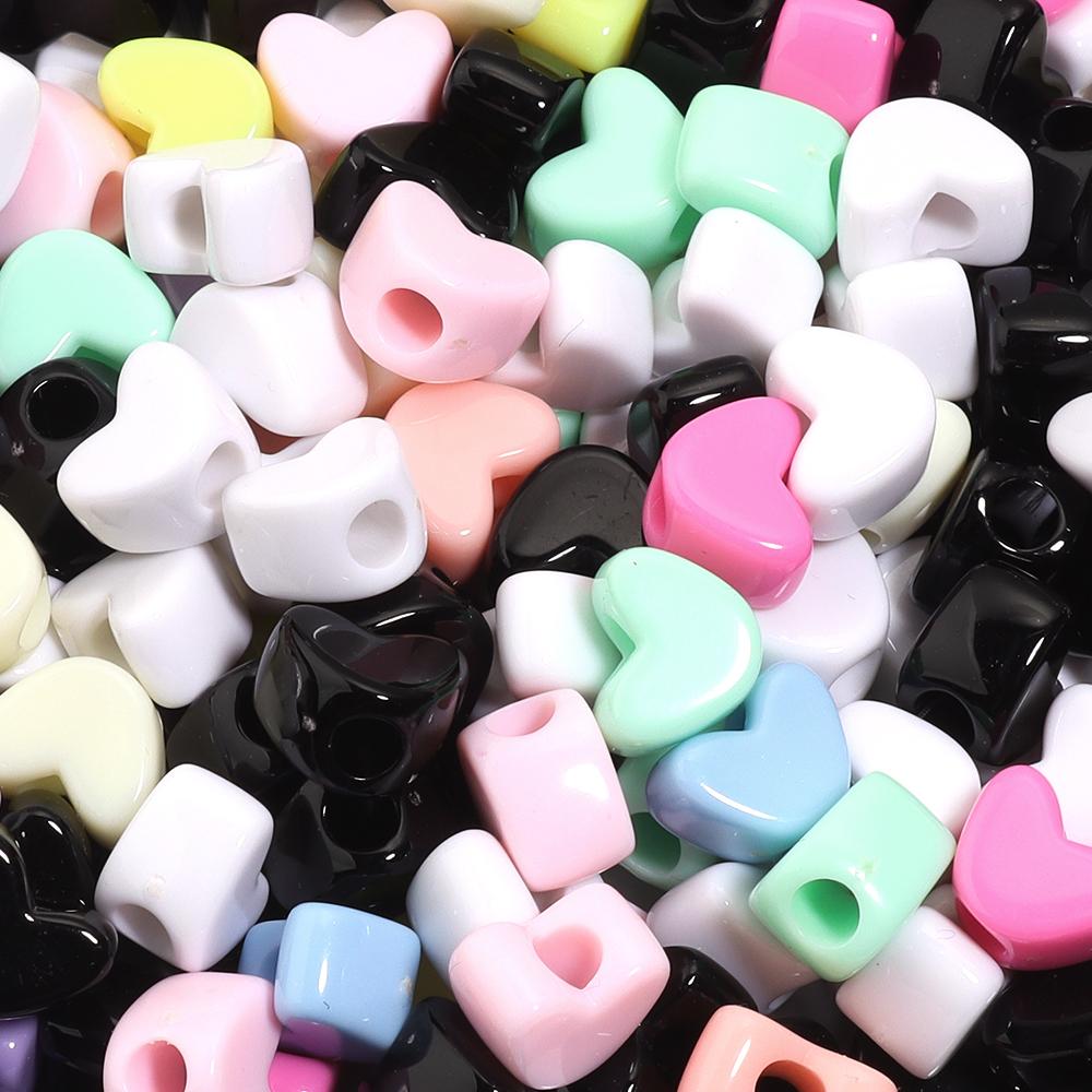 100pcs/lot 12x9mm Acrylic Heart Beads Colorful Large Hole Loose Beads For DIY Handmade Bracelet Earrings Jewelry Making Supplies
