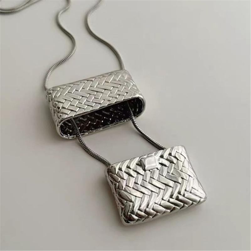 Woven Miniature Bag/Water Bottle Pendant Necklace Adjustable Long Neckchain Women Sweater Chain for Trendsetters