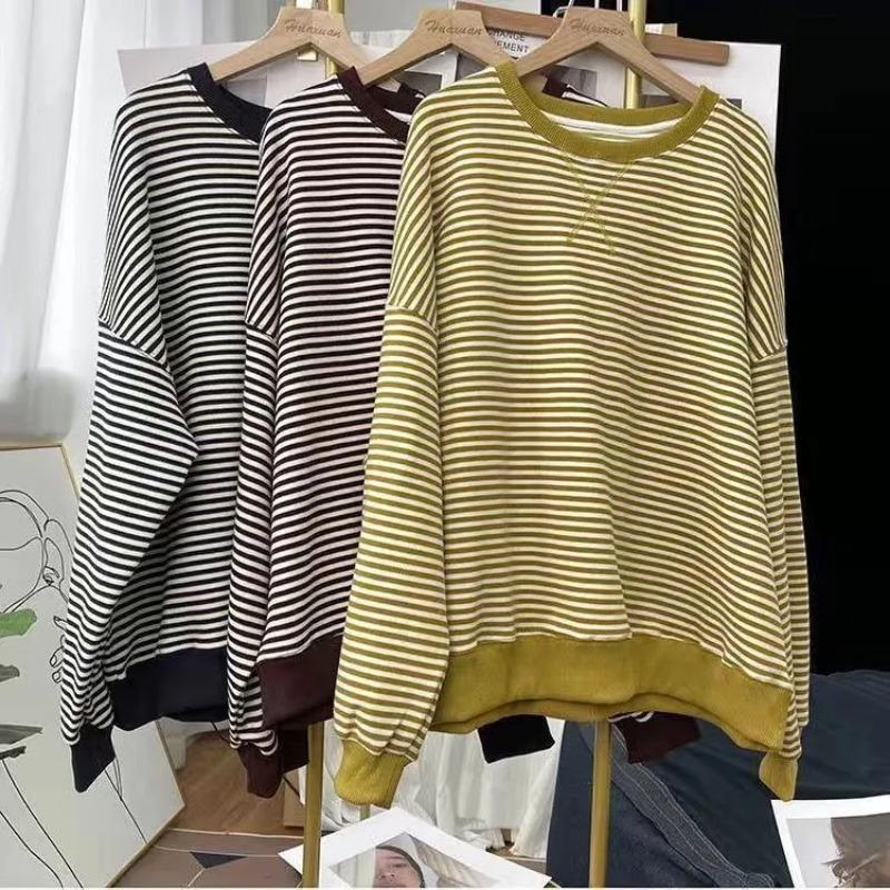 Sweatshirt for Women Oversize Stripe Loose Half-high Neck Casual Pullover Long Sleeve Spring Sweatshirt Top