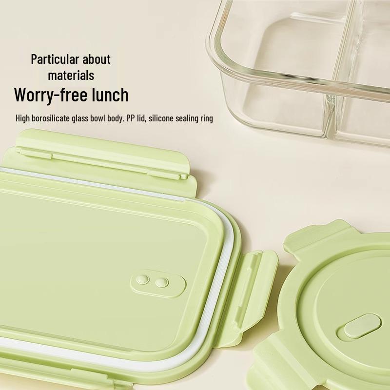 Microwave-Safe Glass Bento Box with Lid - Insulated, Divided Lunch Container for Students and Office Workers