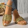 Ladies Casual Slides Female Leather Slippers for Women Shoes Flat Sandals Peep Toe Gold Silver Beach Slippers Flat Shoes