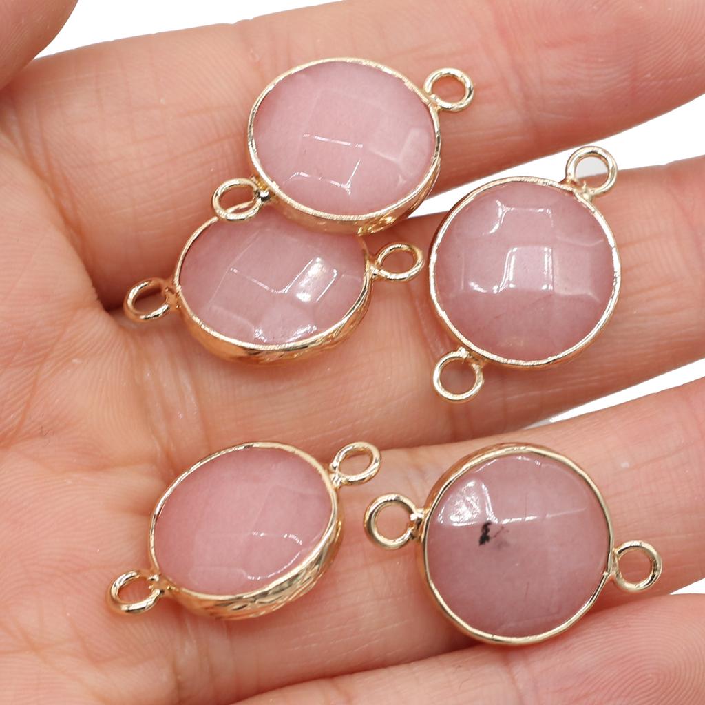 5 Stück Naturstein-Verbinder-Anhänger, runde Quarz-Verbinder für DIY-Armbänder, Halsketten, Ohrringe, Schmuckherstellung, Zubehör, 15 x 24 mm