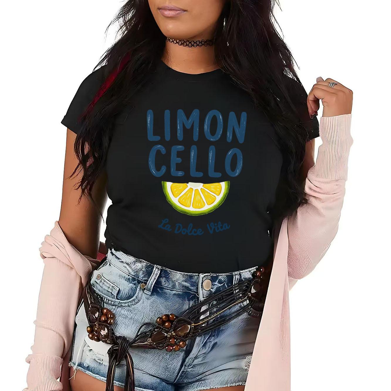 LIMON CELLO Lemon Pattern Printed Tshirt Casual Short Sleeve Suitable for Four Seasons Fashion Versatile Womens Tshirt S