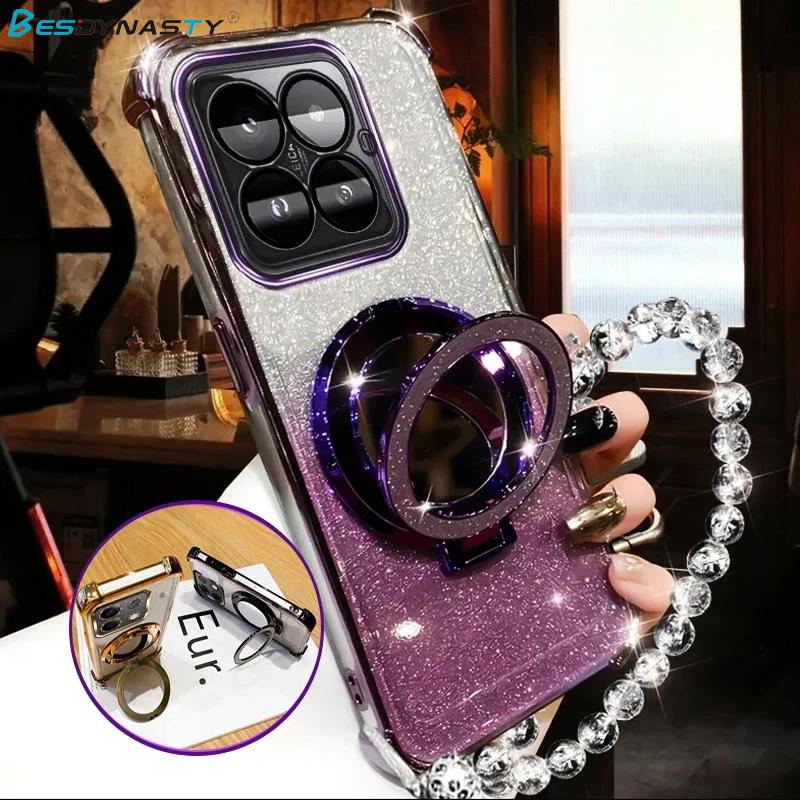 For Xiaomi 14T Pro Crystal Bracelet Glitter Mirror Holder Case for Xiaomi 14T 13T Pro 14C For POCO X7 X6 F6 Pro Shockproof Cover