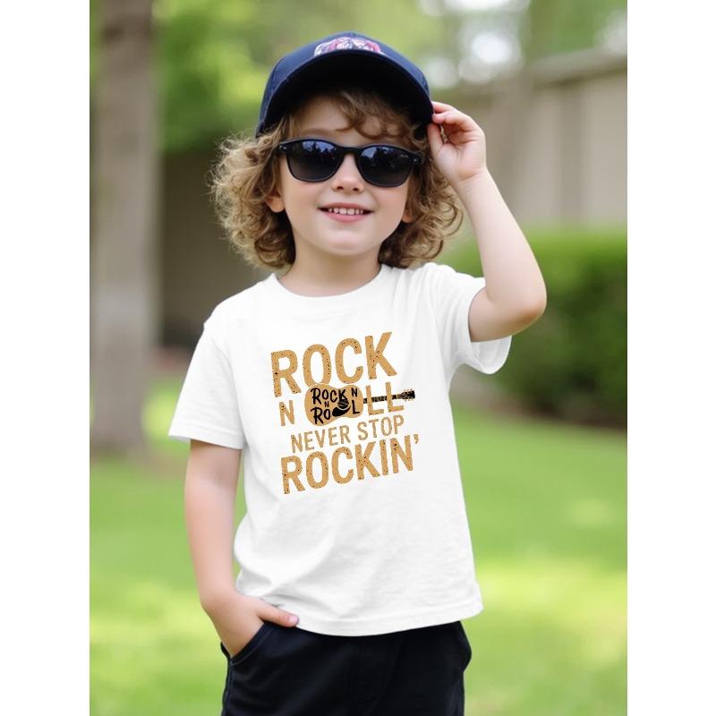 Boys Crewneck T-Shirt, Never Stop Rockin Cute American Print 110