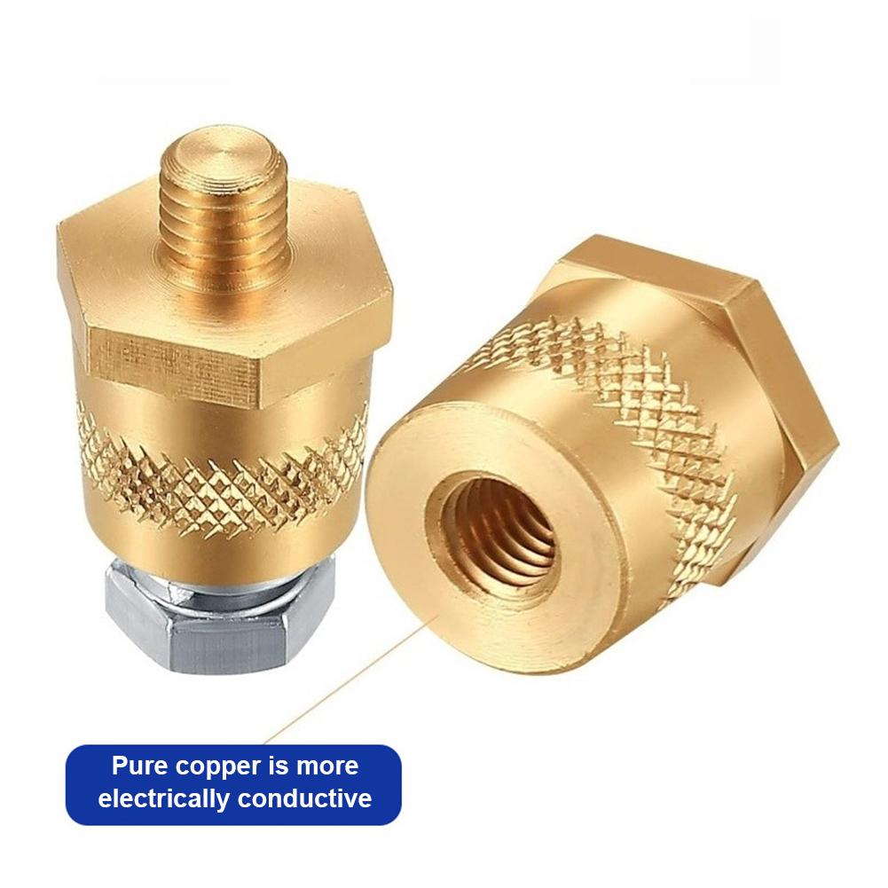 2X M6 M8 Thread Positive Negative Battery Post Connector Terminal Adapter Battery Pole Adapter Brass Battery Terminal Connector