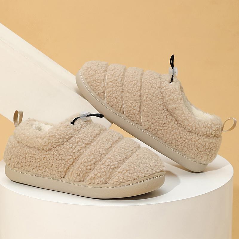 Fashion Indoor Warm House Plush Slippers Women 2025 Winter Faux Fur Flat Heel Cotton Shoes Woman Slip On Non Slip Cotton Slides Female