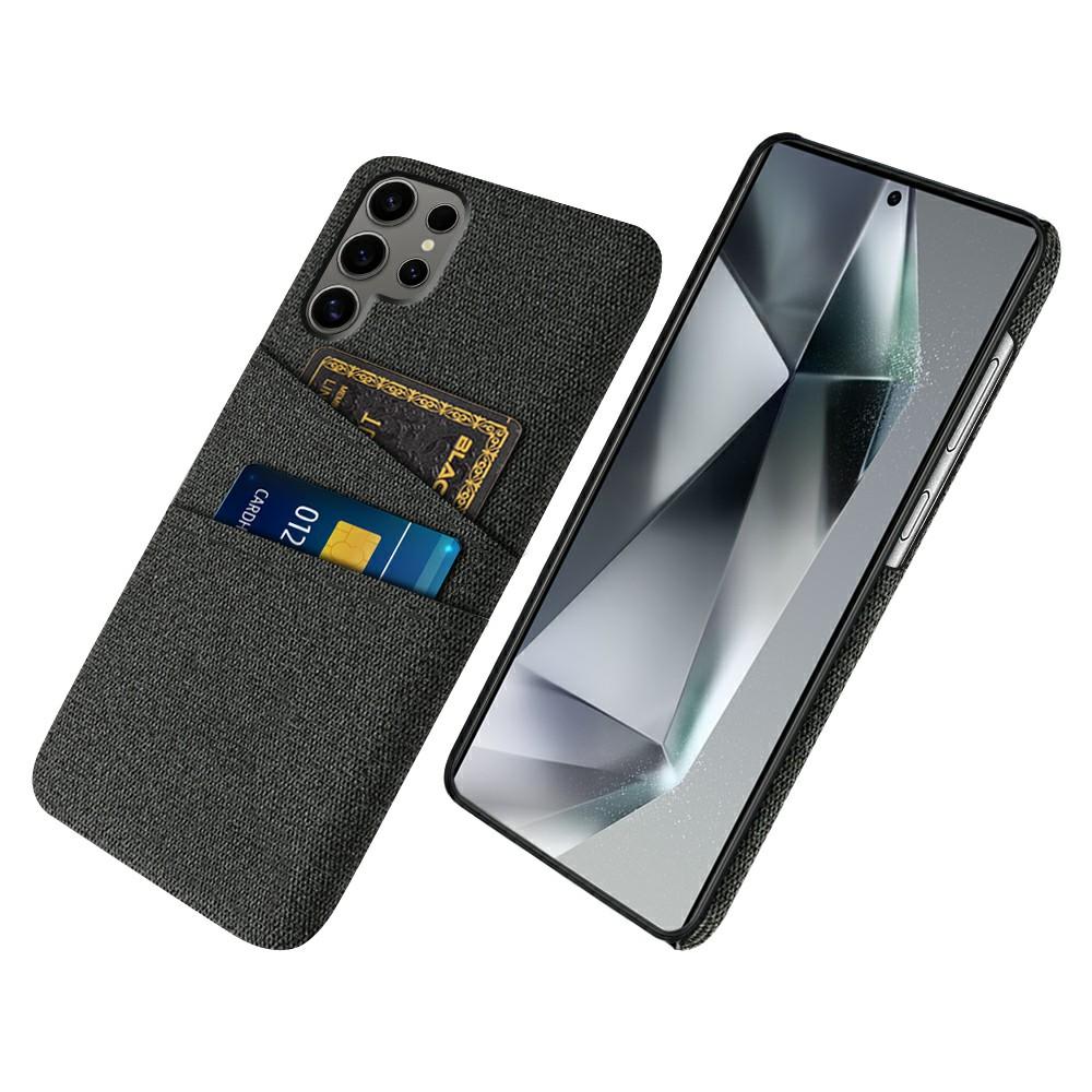 Für Samsung Galaxy S25 Ultra Hülle Stoff+Hartes PC Handyhülle mit Dualen Kartenfächern