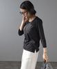 [BONMAX] Basic Round Neck Three-Quarter Sleeve Cut and Sew Top for Women