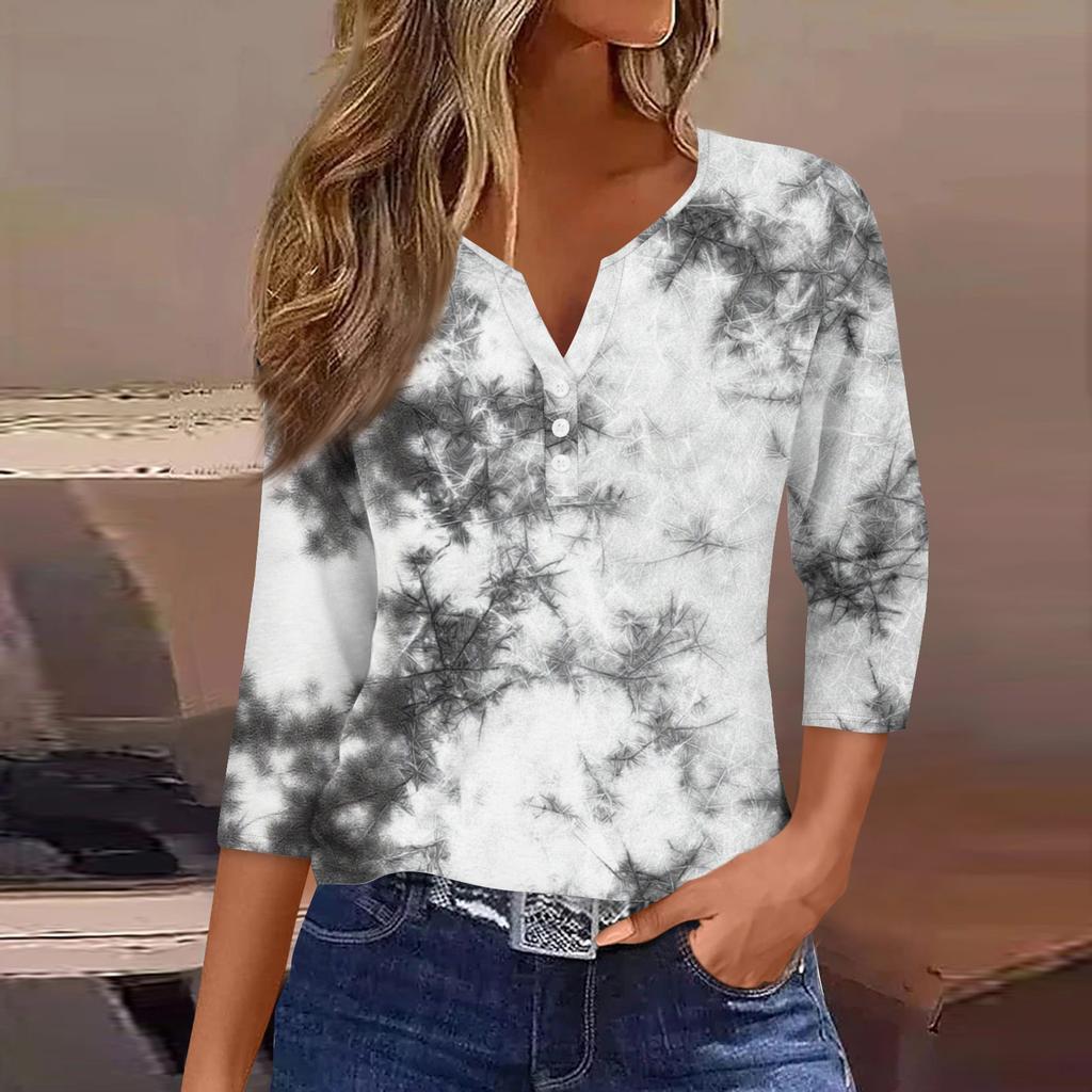 Dámské tričko Tričko Potisk Tlačítko 3/4 rukáv Denní víkend Móda Basic s výstřihem do V Regular Top