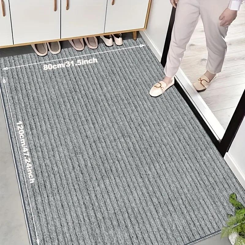 1pcs Double Stripe Non-Slip Doormat for Entryway - Heavy Duty Dirt Resistant Rug Indoor Outdoor Carpet for Home/Office