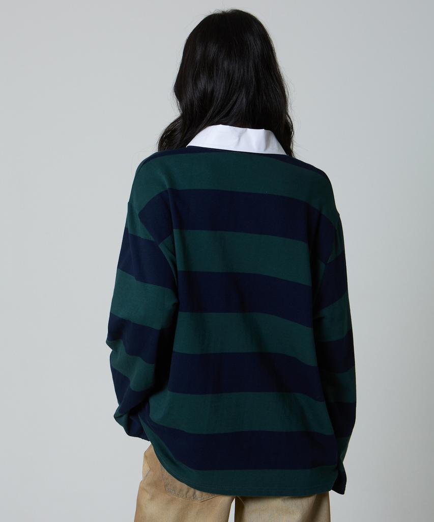 UNKNOWN PLANET Striped Rugby Collar Shirt Green