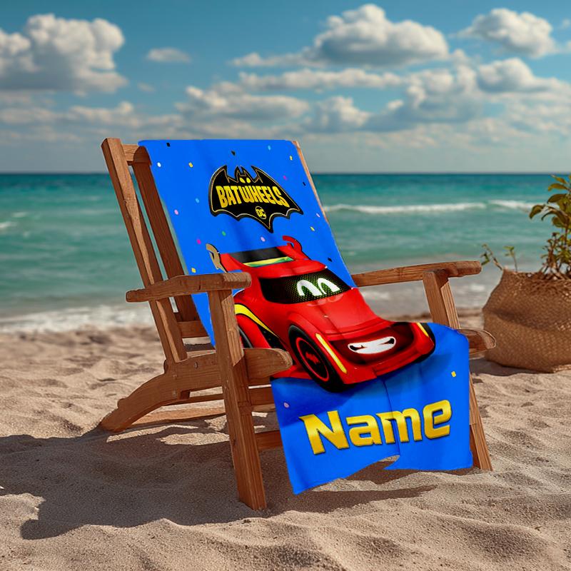 Custom Name Ultra-Soft Beach Towel with Batwheels Theme,Ideal for Pool - Camping, Diving - Perfect Travel Essential, Vibrant Beach Towel.