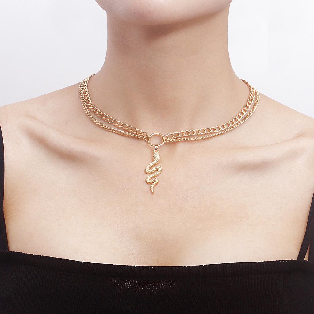 Europe, America, Fashion Double-layer Snake Pendant Necklace Summer Ins Niche High-end Necklace Light Luxury Style