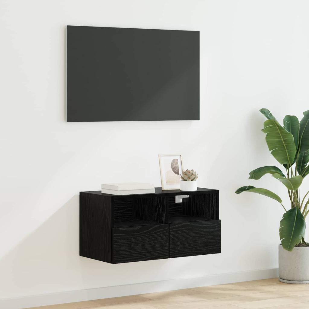 TV Wall Cabinet Black Oak Effect 60 x 30 x 30 cm