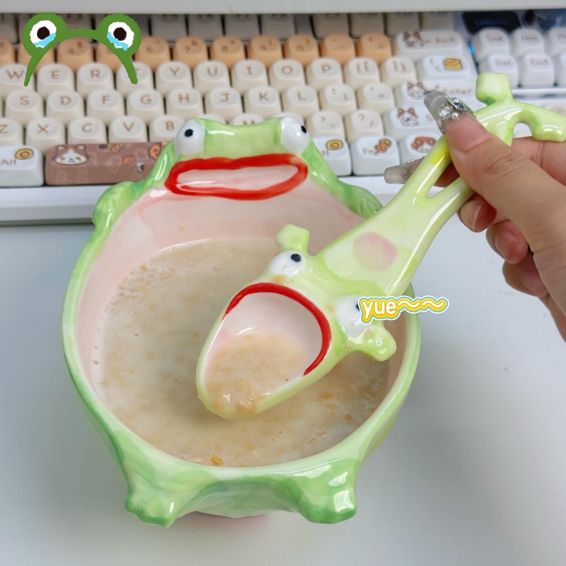 

Funny Frog Spoon Ceramic Rice Bowl Home Tableware Set Unique Gift for Girls Birthday Present