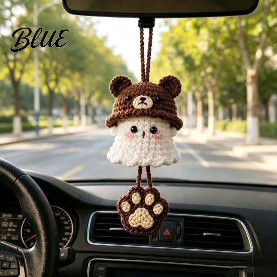 Holiday Party Favors Halloween Crochet Ghost Hanging Decoration Handmade Ornament for Car Cartoon Pendant Rearview Mirror Knit Yarn Decor