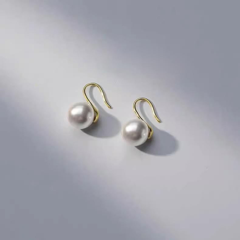 Pozytywne Okrągłe Perłowe Haczyki na Uszy Okrągła Perła 8-14mm Kolczyki Buty na Wysokim Obcasie Kształt Łyżki Prosty i Hojny Temperament Modne i Wszechstronne
