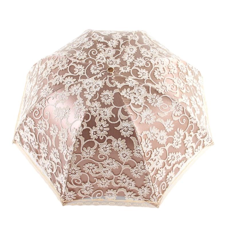 Lace Embroidery Umbrella Retro Coating 3 Folding UV Protection