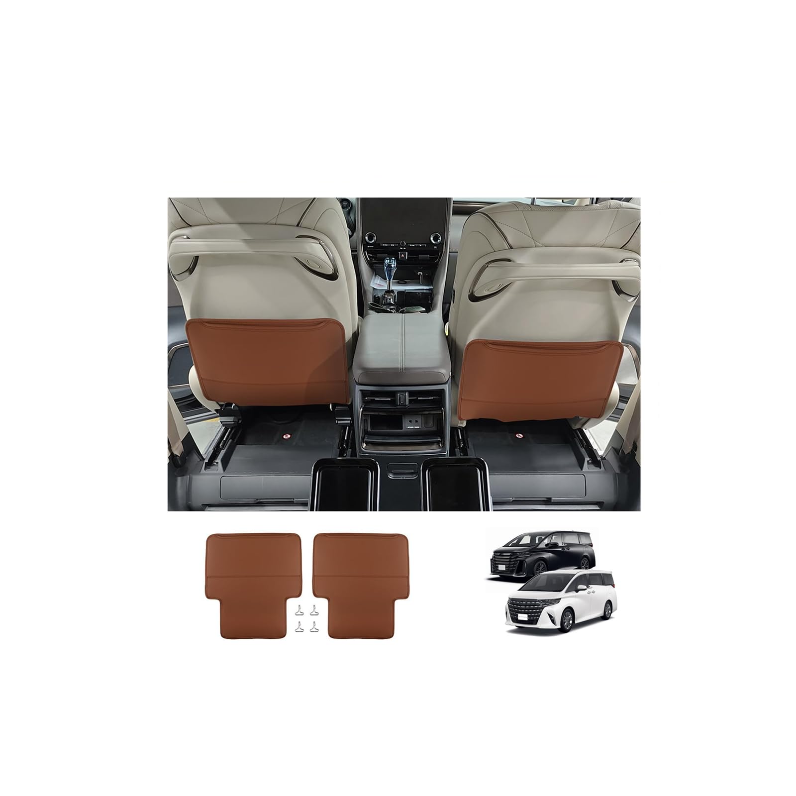 

WEIPIN 2025 Toyota Alphard 40 Series Kick Guard Rear Seat Covers with Storage Stain and Scratch and Small Item Set of 2 Brown Pockets, Protection,
